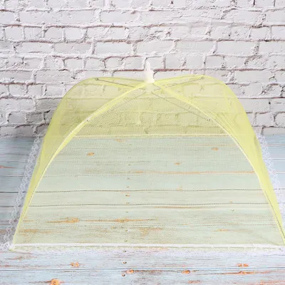 Zdjęcie produktu dla 2Pcs Household Mesh Food Cover Tent Washable Folding Food Umbrella Kitchen Tool Yellow 43x43cm