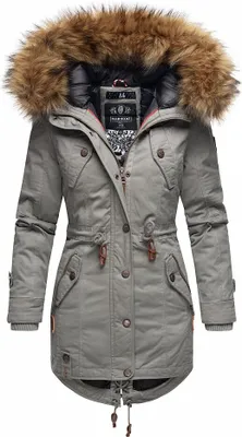 Produktbild von Marikoo La Viva Princess Damen Winter Parka mit Kapuze Wintermantel Kunstfellkragen Mantel Hellgrau Gr. 36 - S
