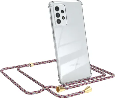 Produktbild von EAZY CASE Handykette kompatibel mit Samsung Galaxy A72 / A72 5G, Handyhülle mit Umhängeband, Handykordel, Schutzhülle Clear, Band in Rot