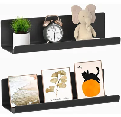 Productafbeelding van Wandplanken set van 2, zonder boren, 32 cm, kunststof, zwart