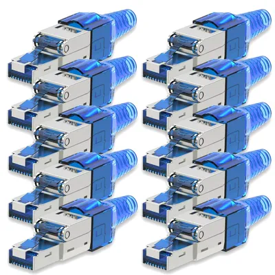 Produktbild von Netzwerkstecker CAT 7 Werkzeuglos 10 RJ45 Netzwerk Stecker geschirmt Metall Blau