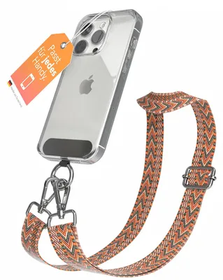 Produktbild von EAZY CASE - Handykette Universal Pad zum Umhängen, kompatibel mit jedem Handy, Kette mit Hülle, Handyband ZigZag Style in Orange