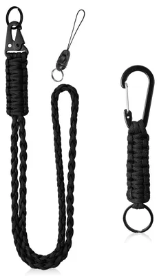 Produktbild von Paracord-Schlüsselanhänger, 2er-Set, Paracord-Lanyards mit Metallring und Adlerschnabelknopf, geflochtenes Lanyard für Schlüssel, Auswelter (schwarz)