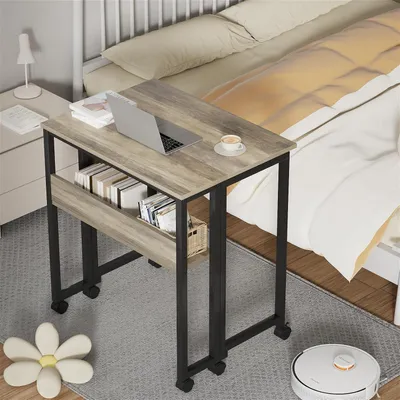 Produktbild von Kleiner Klappbarer Schreibtisch mit Rollen - Tragbar und Platzsparend - Grau - 63x50cm