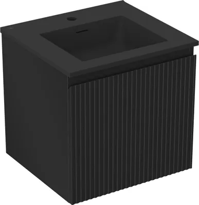 Produktbild von Mexen Rivel 50 cm Badezimmerschrank mit Waschbecken Otis, 1 Schublade, gerillt, schwarz matt - 91A20-05047-1-BF71-W18M71