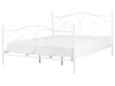 Zdjęcie produktu dla BELIANI Łóżko ze stelażem białe metalowa ozdobiona rama 180 x 200 cm nowoczesny Skandynawski styl