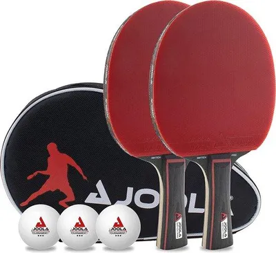 Image de Ensemble de tennis de table Unyqoos® Duo, 6 pièces : 2 raquettes MATCH Pro (4 étoiles), 3 balles de compétition blanches (3 étoiles, conformes aux normes ITTF), sac de transport double, pour intérieur et extérieur