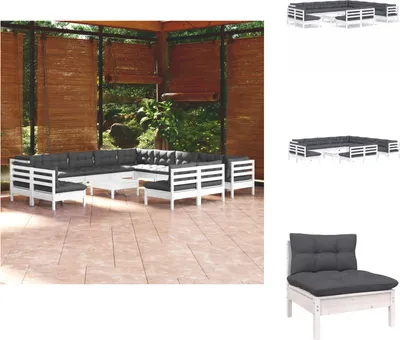 Produktbild von vidaXL 14-tlg. Garten-Lounge-Set mit Kissen Weiß Massivholz Kiefer -  Gartenmöbel-Sets