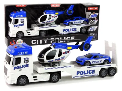 Produktbild von Polizeiauto-Transporter-Bausatz Hubschrauber Sound Lichter