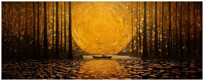 Produktbild von Wallario Küchenrückwand selbstklebend, Größe: 115 x 50 cm, Motiv: Goldene Flussfahrt | Spritzschutz | abwischbar | pflegeleicht | in