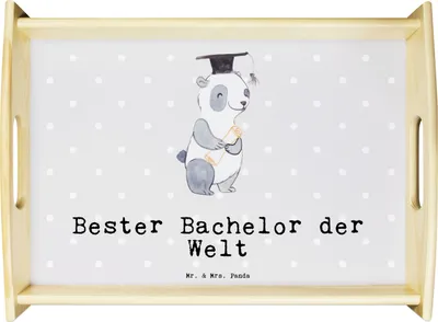 Produktbild von Mr. & Mrs. Panda Servier Tablett Panda Bester Bachelor der Welt - Grau Pastell - Geschenk, Geschenkidee, Spaß, Sofa, Bett-Tablett, Dekotablett, Alumni, Deko, Hochschule