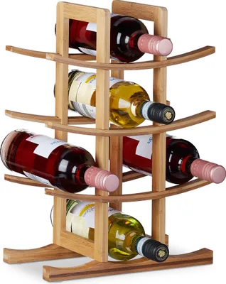 Produktbild von Relaxdays Weinregal Bambus, kleiner Weinständer für 12 Flaschen, 4 Ebenen, liegend, freistehend, HBT 42,5x30x16cm, natur