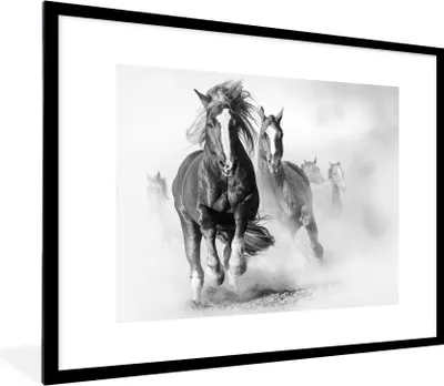 Produktbild von MuchoWow® Gerahmtes Poster Pferde - Tiere - Illustration 80x60 cm - Poster mit Schwarzem Bilderrahmen Wandposter Rahmen Foto Bilder - Schlafzimmer-Dekorationen - Fotoposter