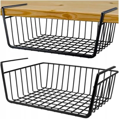 Produktbild von Hängekorb unter Regal Metall 32x22x12 cm Küchen Organizer ohne Bohren Schwarz