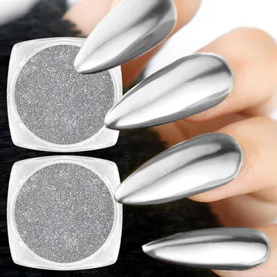 Image de Poudre argentée pour ongles, 2 pièces, effet miroir, pigment pour vernis à ongles en gel
