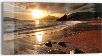 Produktbild von DEQORI Glasbild Echtglas 60x30 cm 'Strand im Sonnenuntergang' Wandbild Bild modern Deko