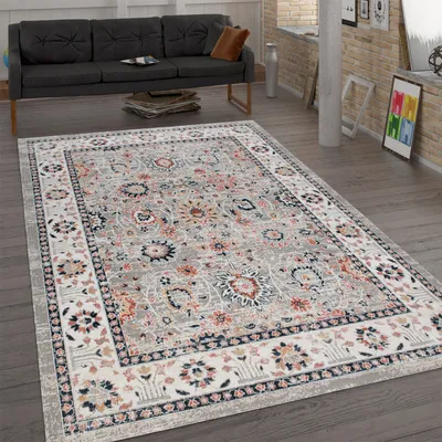 Produktbild von Outdoor Teppich Küchenteppich Terrasse Vintage Oriental Muster Beige Orange Grösse 60x100 cm