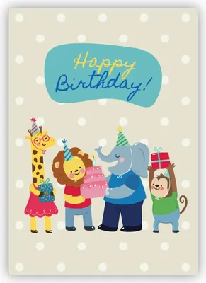 Produktbild von 4x Fröhliche Geburtstagskarte mit süßen Zoo Tieren nicht nur für Kinder: Happy Birthday