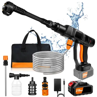 Immagine prodotto di Idropulitrice a batteria - Idropulitrice portatile - 80 bar - 21 V - 1 batteria - Con tubo per l'acqua - Adatta per auto, giardino e pavimenti