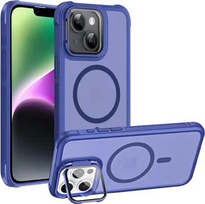 Produktbild von Conie MagSafe Schutzhülle für iPhone 14 Hard Case Kunststoff Kamera Schutz Cover Hülle magnetisch mit Ständer in Blau