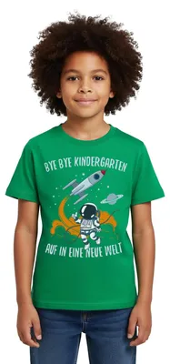 Produktbild von Spreadshirt Bye Bye Kindergarten Astronaut im Weltall Kinder T-Shirt, 98/104 (3-4 Jahre), Kelly Green