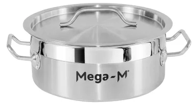 Zdjęcie produktu dla Garnek gastronomiczny niski ze stali nierdzewnej z pokrywką Mega-M PRO 5l 25x11 cm