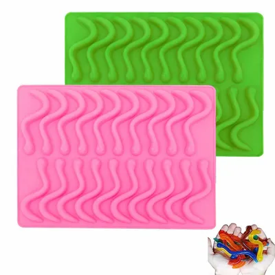 Produktbild von Silikon-Schlangenwürmer-Form 2 Stück 20 Hohlräume für Gummibärchen, Gelee, Schokolade