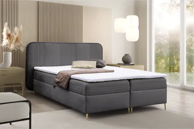 Produktbild von Boxspringbett GINA Doppelbett mit Bonellmatratze Topper und Bettkasten Bett Glamour Polsterbett mit abgerundetem Kopfteil Modern Schlafzimmer Vintage Schlafzimmerbett (120x200 anthrazit)