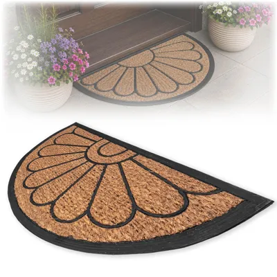 Immagine prodotto di Tappetino in cocco KADAX 45 x 75 cm, tappetino semicircolare in cocco e gomma, tappetino antiscivolo per esterni, tappetino antisporco con fondo in gomma