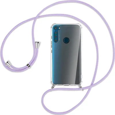 Produktbild von Handykette Backcover-Schutzhülle mit Band (Metall silberfarben) für Motorola One Fusion Plus - violett