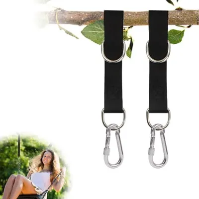 Produktbild von PolkaHome® Schaukelaufhängung Set 2 Stück – 55 cm Nylon/Metall, Schwarz, bis 200 kg belastbar
