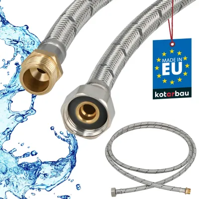Zdjęcie produktu dla KOTARBAU® Elastyczny wąż wodny 200 cm, wąż wzmocniony 1/2" x 3/8" (gwint zewnętrzny x gwint wewnętrzny), wąż przyłączeniowy do armatury, wąż do kranu