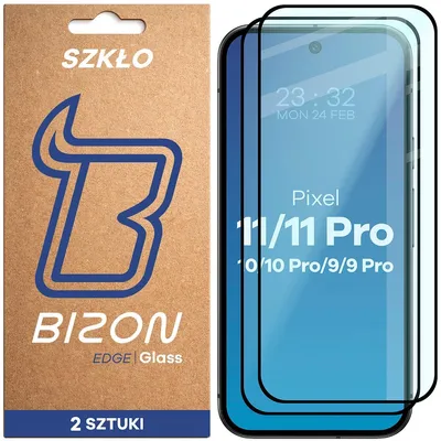 Produktbild von Gehärtetes Glas für Google Pixel 11 / 11 Pro / 10 / 10 Pro / 9 / 9 Pro, Bizon Glass Edge Duo, Schwarzer Rahmen, 2 Stück