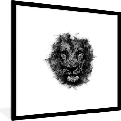 Produktbild von MuchoWow® MuchoWow® Gerahmtes Poster Löwe - Schwarz - Weiß 40x40 cm - Poster mit zchwarzem Bilderrahmen - Poster - Plakat im Rahmen