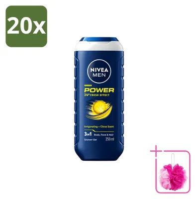 Imagen del producto de 20 unidades de gel de ducha 3 en 1 NIVEA MEN Power Refresh - 250 ml - Paquete económico - 20 piezas