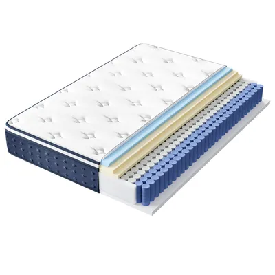 Produktbild von VASAGLE Federkernmatratze Gel-Memory-Schaum, mittelfest,Taschenfederkernmatratze , Schlafzimmer, atmungsaktiv, blau, 140 x 200 x 25 cm