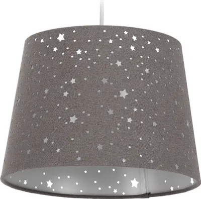 Produktbild von Relaxdays Kinderzimmerlampe Sterne, hängende Schirmlampe, Jungen & Mädchen, Sternenhimmel, E27, runder Stoffschirm, grau