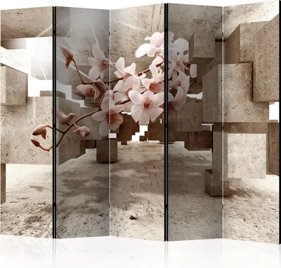 Image de Nouveauté  Paravent décoratif Séparateur de pièce Cloison Paravent photo Paravent espagnol XXL 3D Fleurs Orchidée Béton 225x172 cm b-C-0029-z-c
