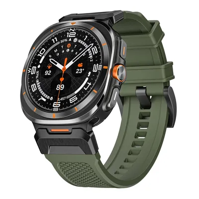 Produktbild von FFO2World Silikonarmband für Samsung Galaxy Watch Ultra 47 mm – Robustes Smartwatch-Armband mit silbernem Adapter – Ultra 2025 – Grün/Schwarz