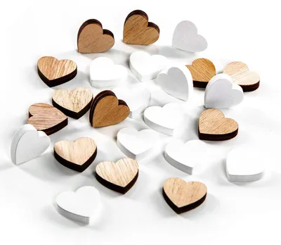 Productafbeelding van Houten hartjes - Versierstukjes voor tafeldecoratie - 24 stuks - 2,5 cm - Wit en naturel