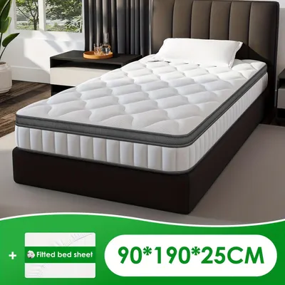 Image de Matelas à ressorts ensachés - Matelas - Matelas à ressorts - Matelas simple - Matelas pour lit - 90x190 cm - Hauteur : 25 cm