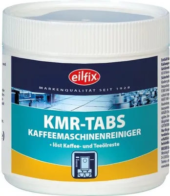 A container of cleaning tablets for coffee machines.