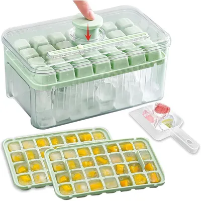 Immagine prodotto di Stampo per cubetti di ghiaccio con coperchio e contenitore di conservazione, 56 mini cubetti, paletta per il ghiaccio, senza BPA