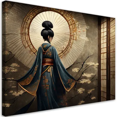 Produktbild von Leinwandbild Japanische Geisha 100x70 Feeby Braun bild für die wand bereit zum aufhängen