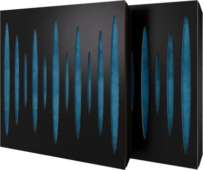 Productafbeelding van Set van 6 akoestische panelen PULSAR, fluweel, 50x50x5 cm, zwart/blauw – inclusief montageset