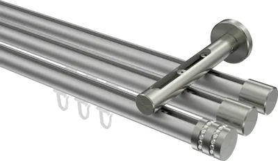 Produktbild von Interdeco Innenlaufstange / Gardinenstange mit Innenlauf Silbergrau / Edelstahl-Optik, Typ Siteno Estana (Glitzerkappe), 20 mm Ø 3-läufig, 400 cm