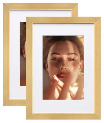 Image de Cadres photo en aluminium - Avec passe-partout et protection en plexiglas - Pour fixation murale ou pose sur table - Couleur or - Lot de 2