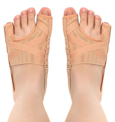 Produktbild von 2x Hallux Valgus Korrektur-Socken, atmungsaktiv, hautfarben – weiche Zehenspreizer mit verstellbarem Fersenband