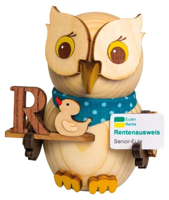 Produktbild von Drechslerei Kuhnert - Mini-Eule aus Holz - mit Rentenbescheid - ca. cm 7 groß - Dekoration aus dem Erzgebirge
