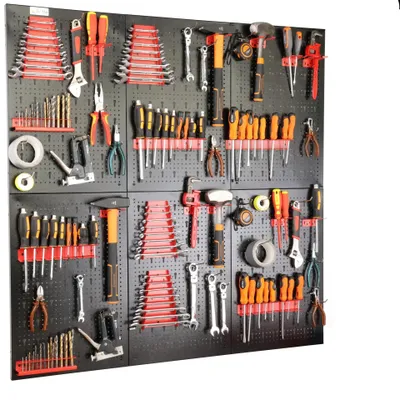 Image de Panneau mural d'atelier - Tableau d'outils - 120 x 120 cm - Métal - Extensible - 44 supports et étagères